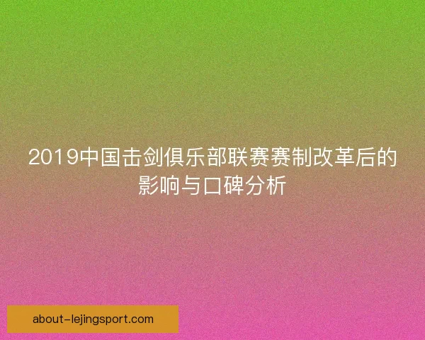 2019中国击剑俱乐部联赛赛制改革后的影响与口碑分析